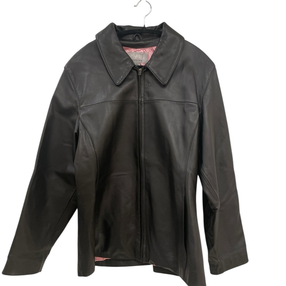 Wilsons Leather Maxima Vintage Y2K Black Leather Zip Up Jacket